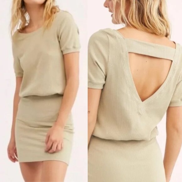 Free‎ People Beach | Happy Hour Ribbed Stretch Mini Dress in Tan / Olive XSmall - Picture 1 of 6